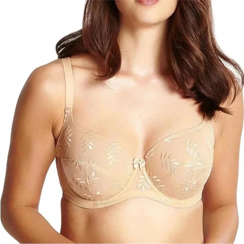 LIKE NEW Panache Tango Bra Beige / Nude Lace Embroidered Underwire Bra 32F (3D)
